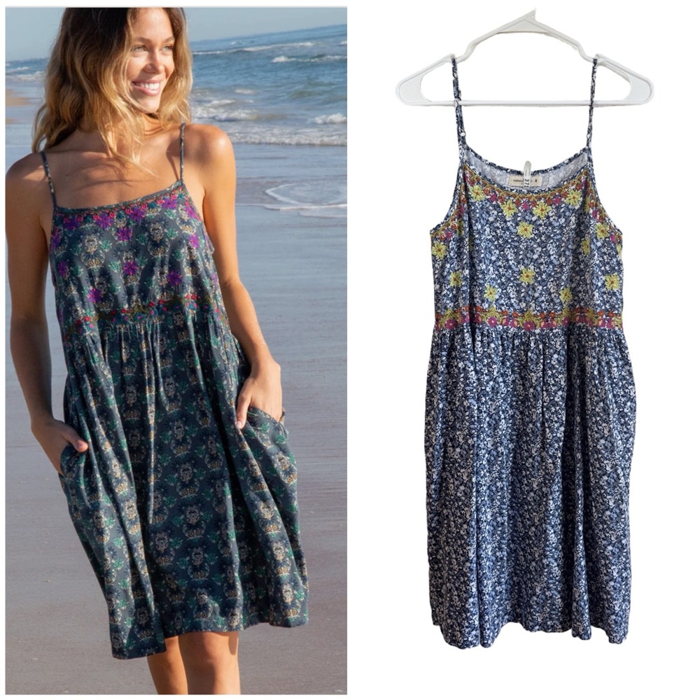 NATURAL LIFE Floral Mini Dress - Blue and Yellow